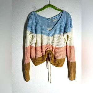 Full Circle Trends Women’s Knit Cropped Pullover Sweater Color Block SZ L